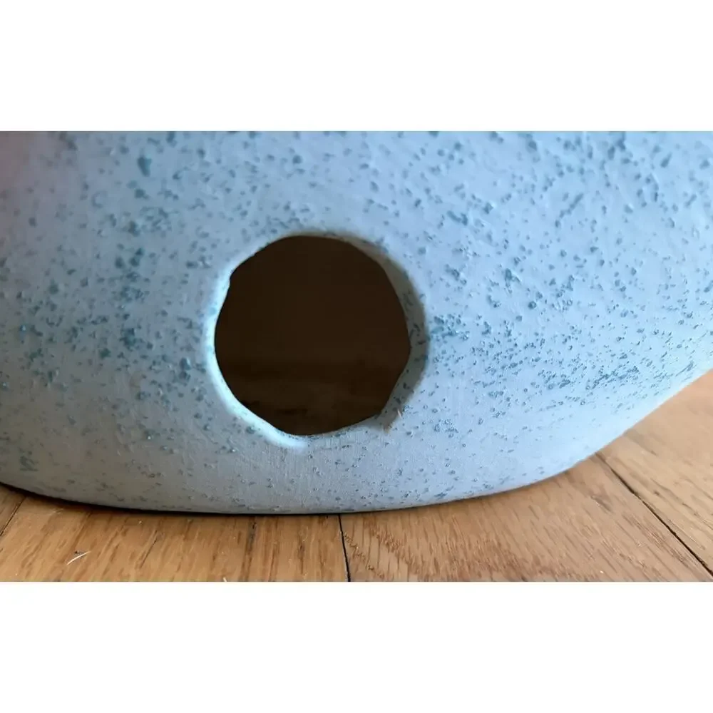 Vintage Southwest Clay Pottery Vase Howling Wolf with Cactus Design Blue Green